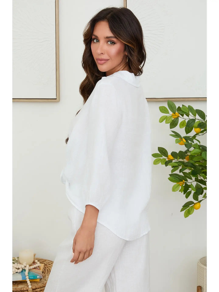FRONT TWIST HEM HENLEY TOP