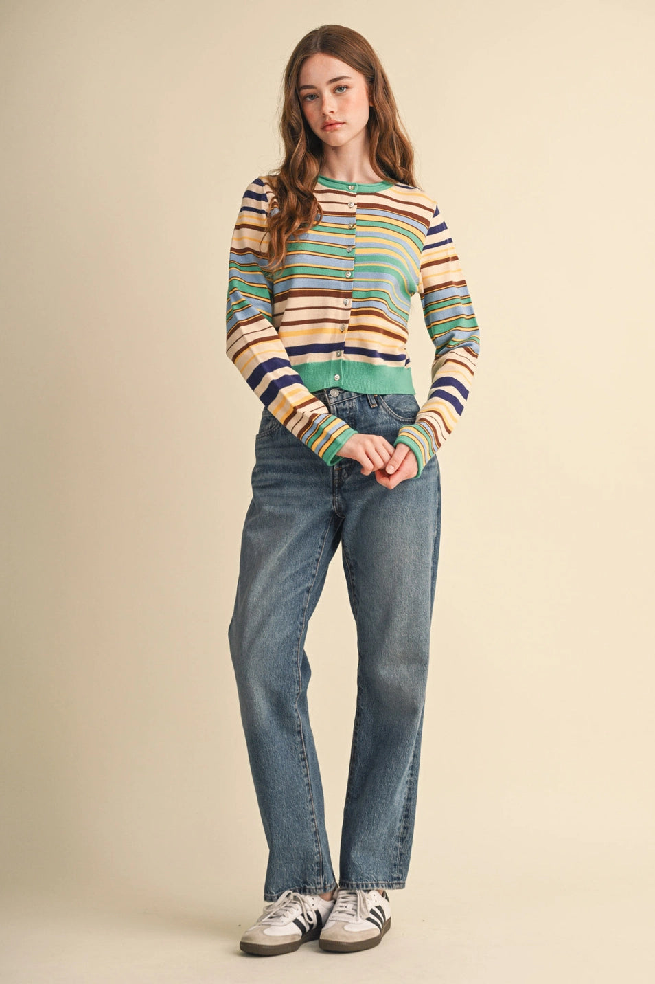 MULTI-COLOR STRIPED SWEATER CARDIGAN