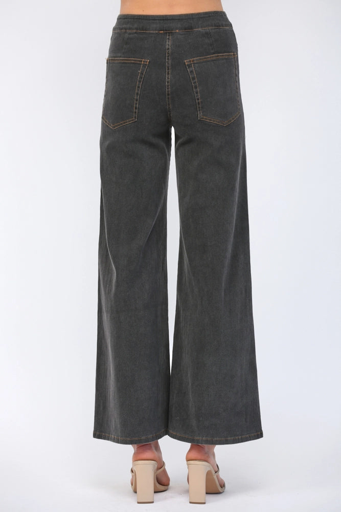 CONTRAST HIGH-WAISTED FLARE PANTS