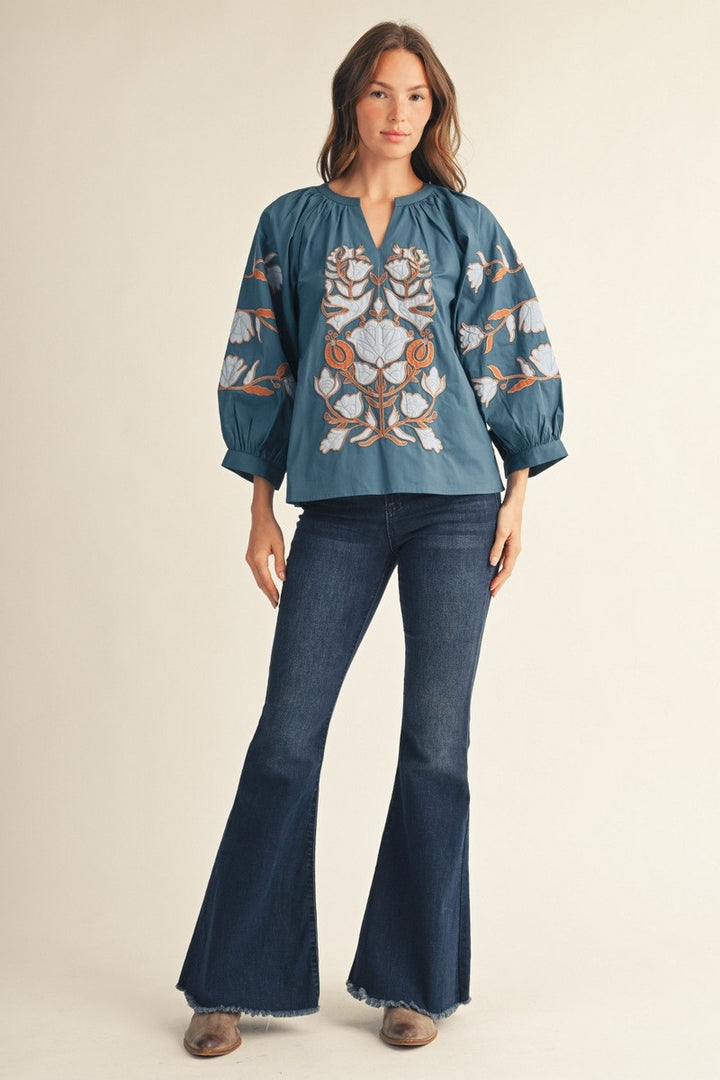 EMBROIDERED BAROQUE FLORAL TOP