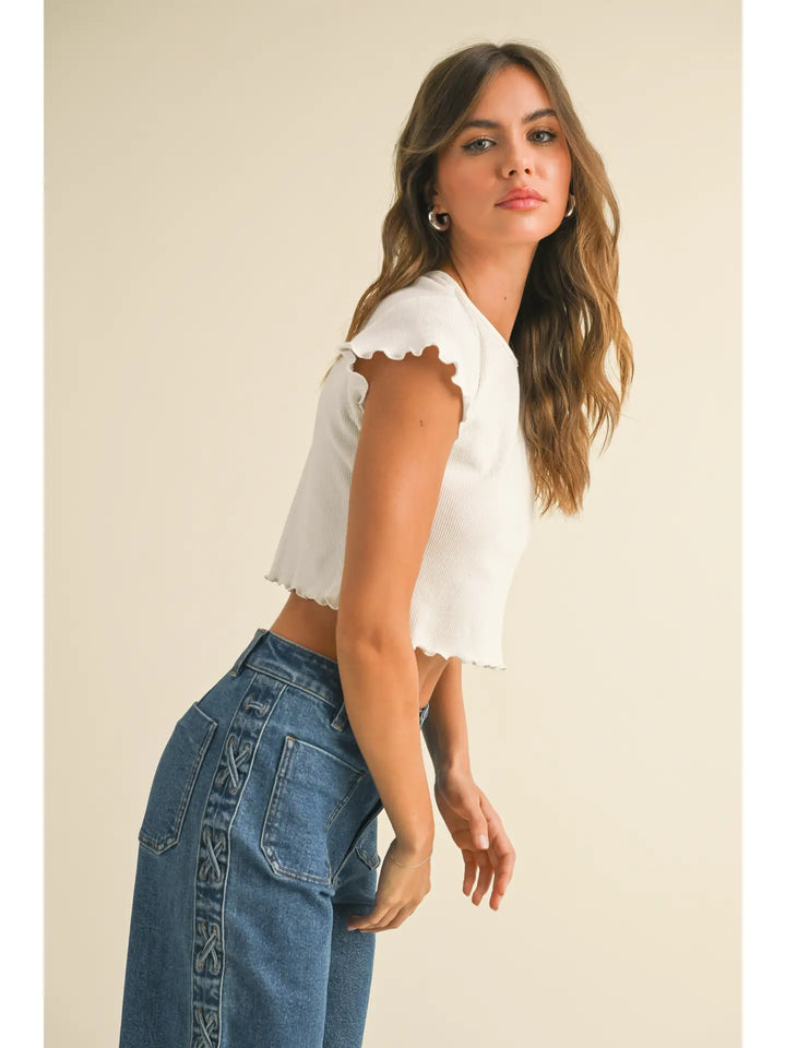 MINI WAFFLE FABRIC SHORT SLEEVE TOP