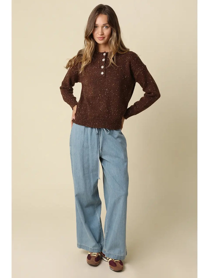 AMARA SPECKLED HENLEY SWEATER