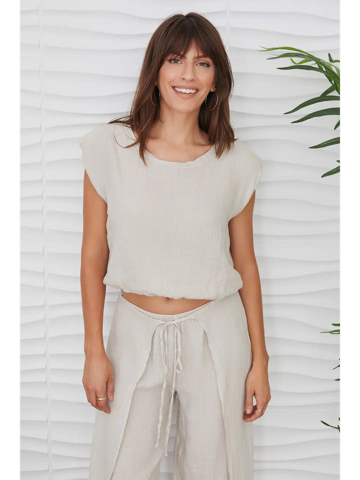 LINEN CROPPED BLOUSON TOP