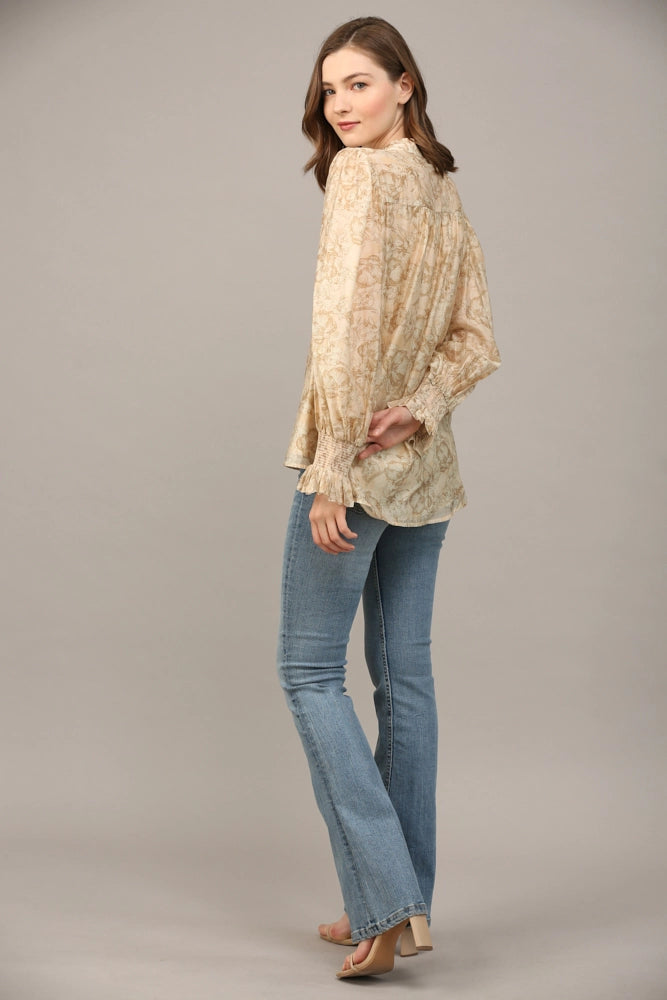FLORAL PRINT RUFFLE NECK BLOUSE
