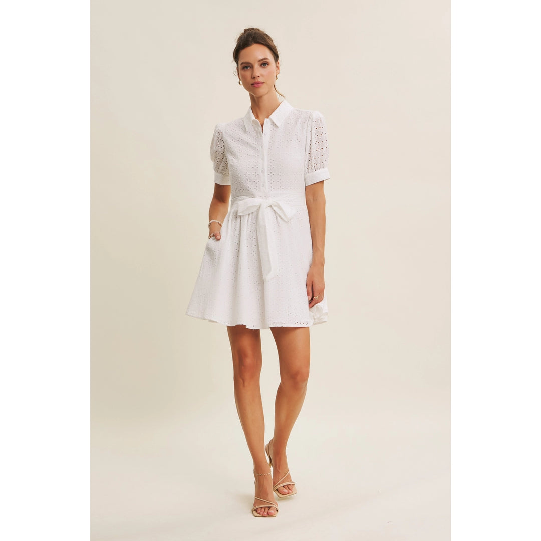 COTTON EYELET BUTTON-DOWN MINI DRESS