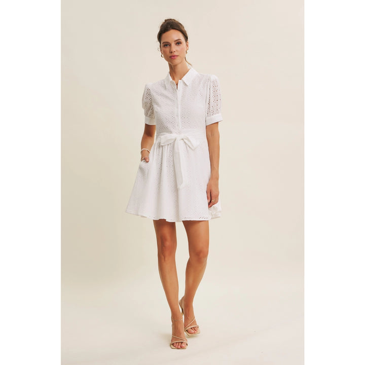 COTTON EYELET BUTTON-DOWN MINI DRESS