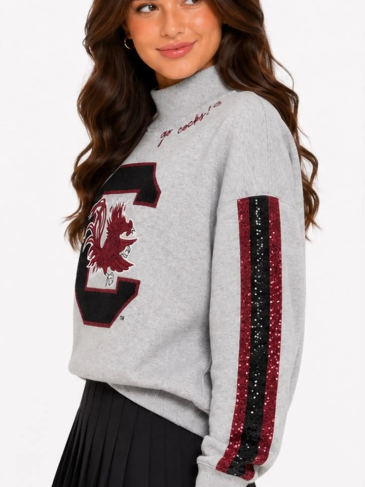 SOUTH CAROLINA MOCK NECK SEQUIN STRIPE SWEATSHIRT
