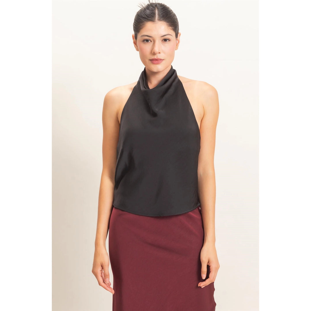 DRAPED HALTER SATIN TOP