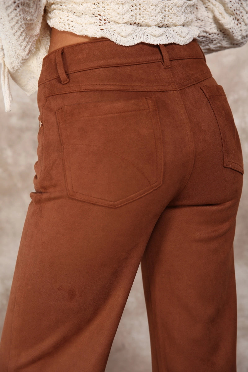 FAUX SUEDE STRAIGHT LEG 5 POCKETS PANTS