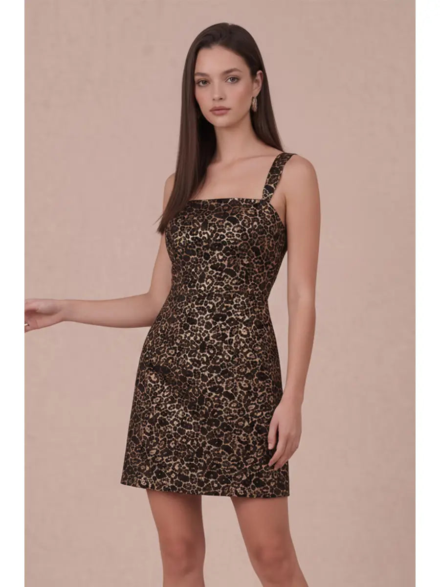 LEOPARD PRINT MINI DRESS WITH SQUARE NECKLINE