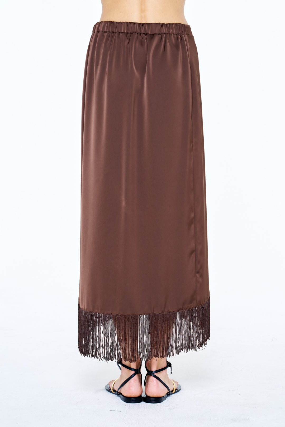 Sana Fringed Satin Wrap Midi Skirt