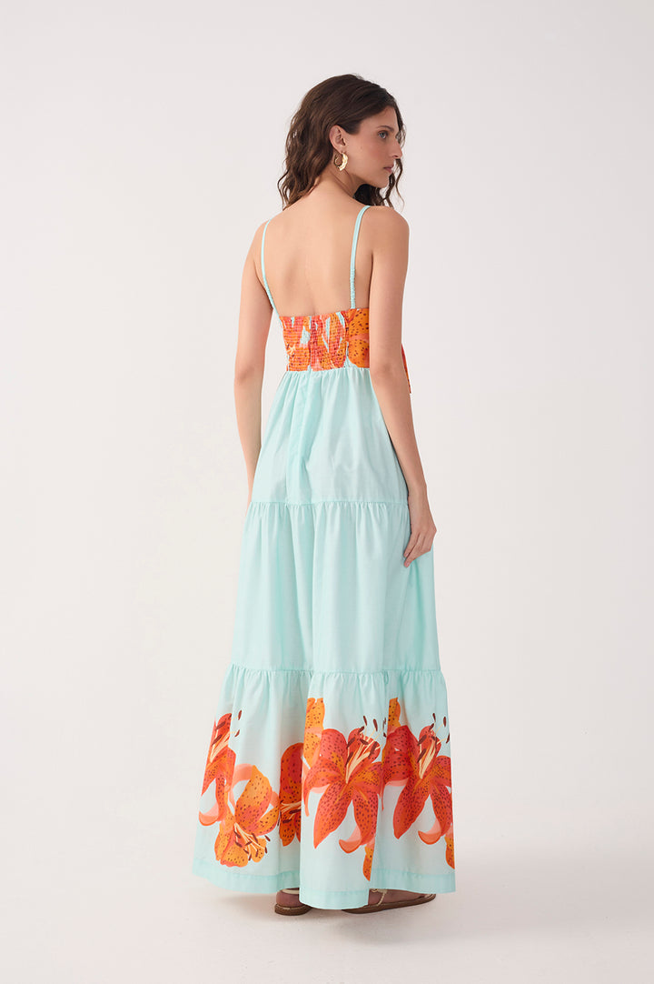 BLUE LILY FRONT BOW TRICOLINE MAXI DRESS