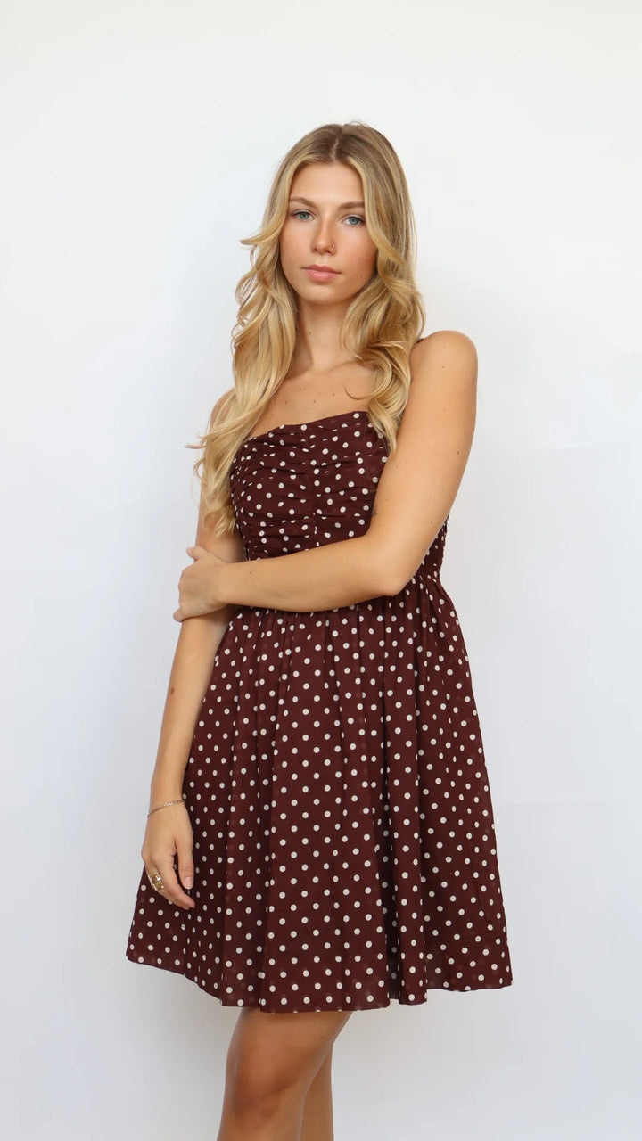 FIT AND FLARE POLKA DOT MINI DRESS