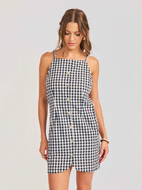 MUSTANG GINGHAM BUTTONED MINI DRESS