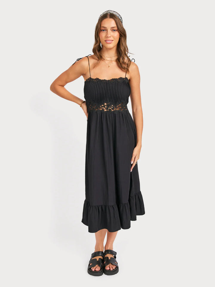 NIGHT BLOOM PINTUCK LACE MIDI DRESS