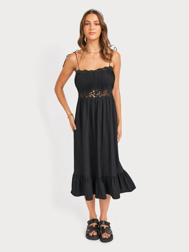NIGHT BLOOM PINTUCK LACE MIDI DRESS