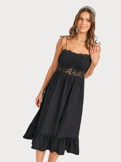 NIGHT BLOOM PINTUCK LACE MIDI DRESS