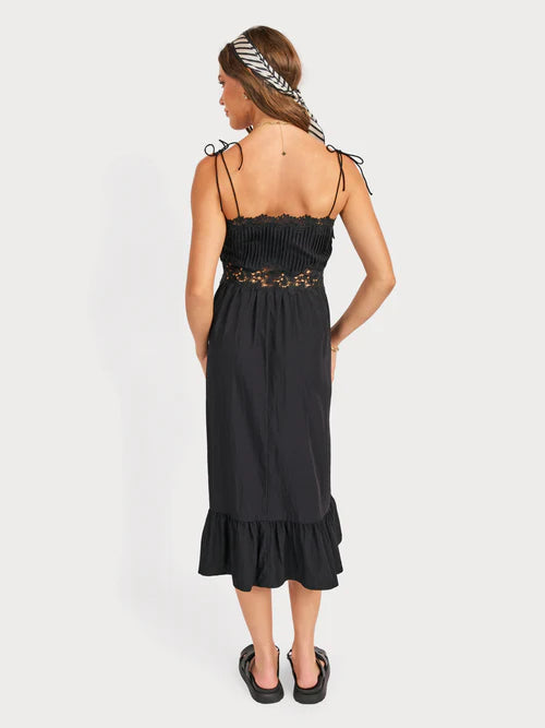 NIGHT BLOOM PINTUCK LACE MIDI DRESS