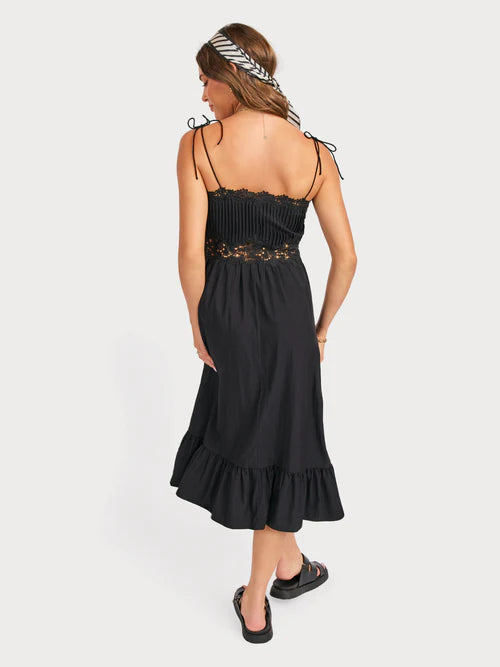 NIGHT BLOOM PINTUCK LACE MIDI DRESS