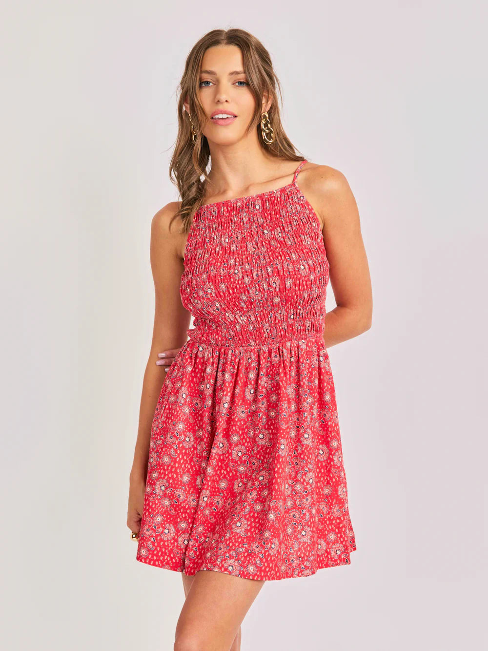 FIRECRACKER SHIRRED MINI DRESS