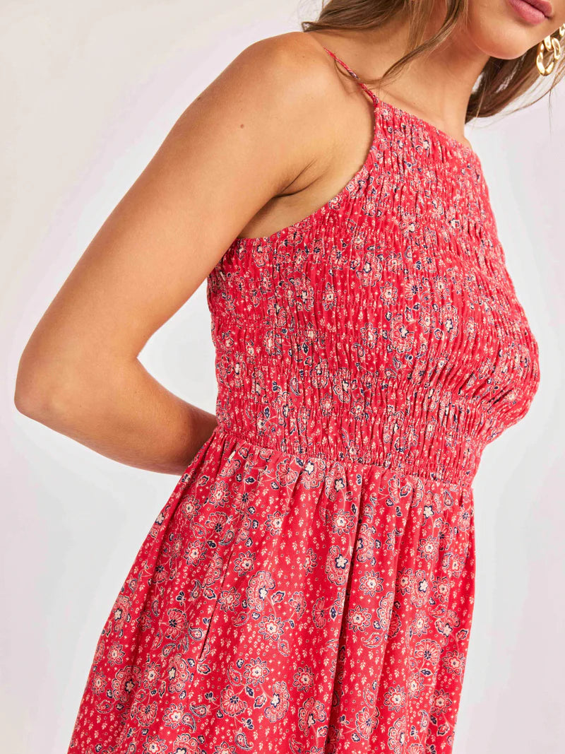 FIRECRACKER SHIRRED MINI DRESS