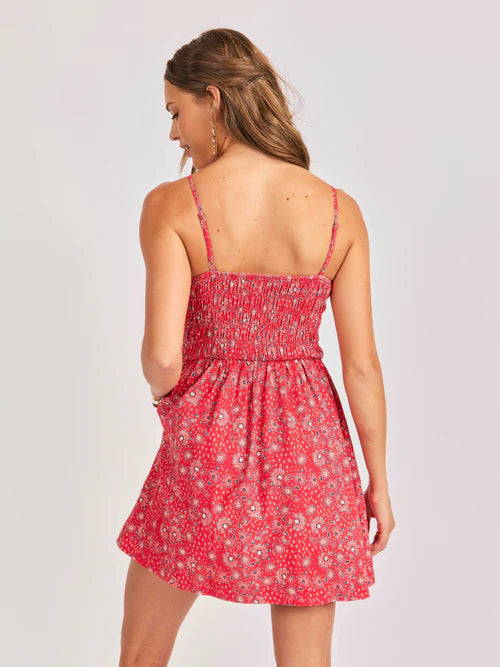 FIRECRACKER SHIRRED MINI DRESS