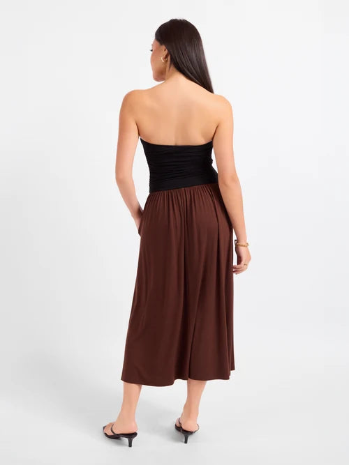 HOT COFFEE STRAPLESS MIDI DRESS