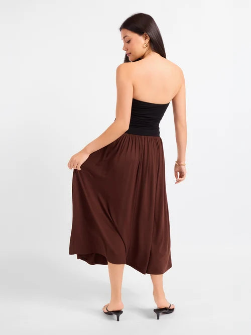 HOT COFFEE STRAPLESS MIDI DRESS