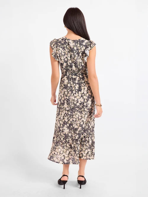 PAINTED FIELDS V NECK MIDI DRESS