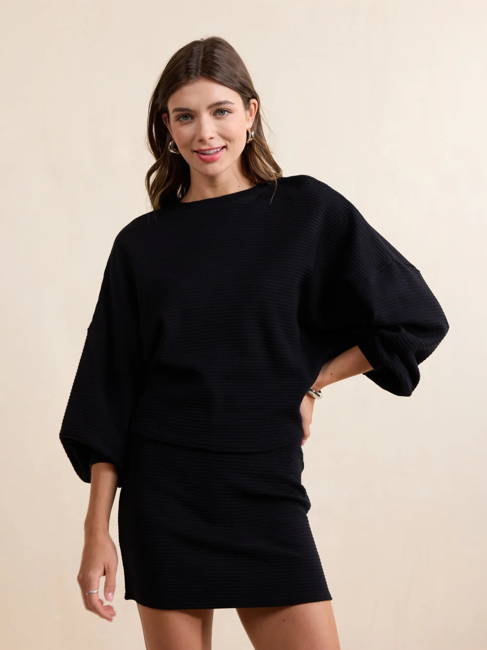 ON A STROLL CREW NECK DOLMAN SLEEVE TOP