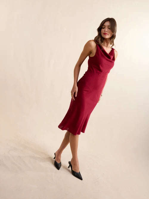 INNER CIRCLE COWL NECK MIDI DRESS