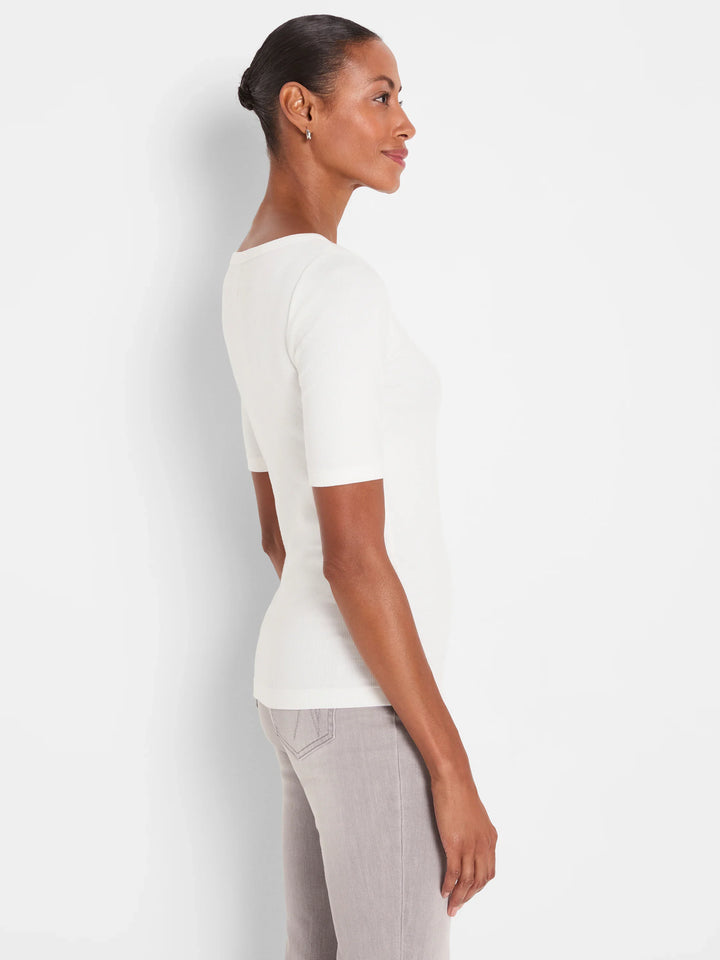 PERFECT KNIT RIB ELBOW SLEEVE BOATNECK TEE