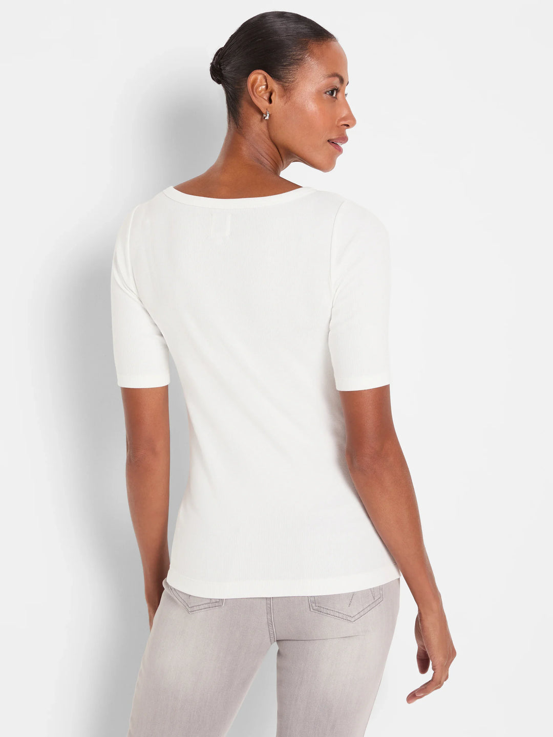 PERFECT KNIT RIB ELBOW SLEEVE BOATNECK TEE