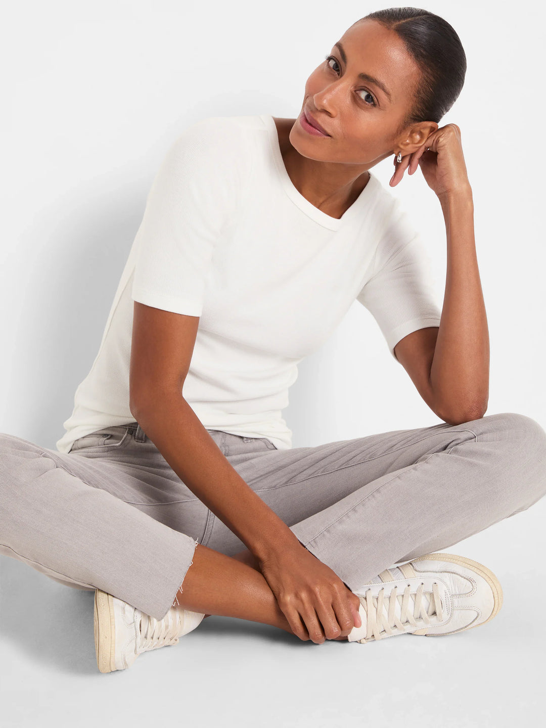 PERFECT KNIT RIB ELBOW SLEEVE BOATNECK TEE