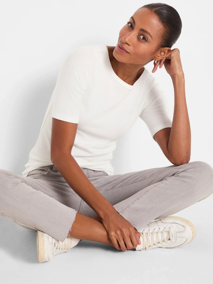 PERFECT KNIT RIB ELBOW SLEEVE BOATNECK TEE