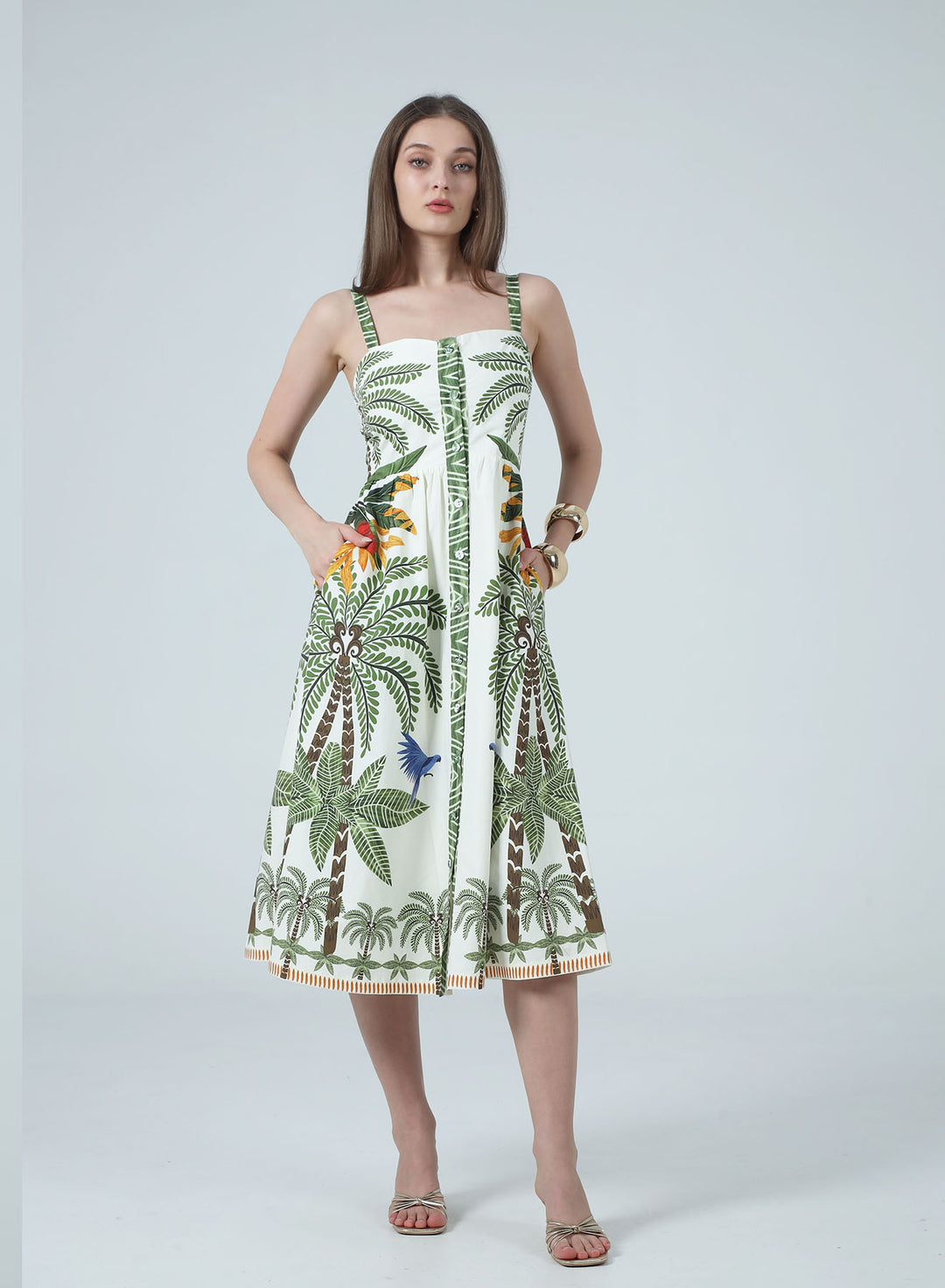 KENNEDY PRINTED BUTTON UP MIDI DRESS EARLY MORNING FOREST A / Medium / AYD033 KENNEDY PRINTED BUTTON UP MIDI DRESS EARLY MORNING FOREST A / Medium / AYD033