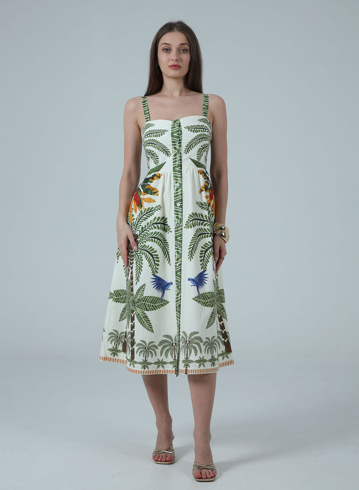 KENNEDY PRINTED BUTTON UP MIDI DRESS