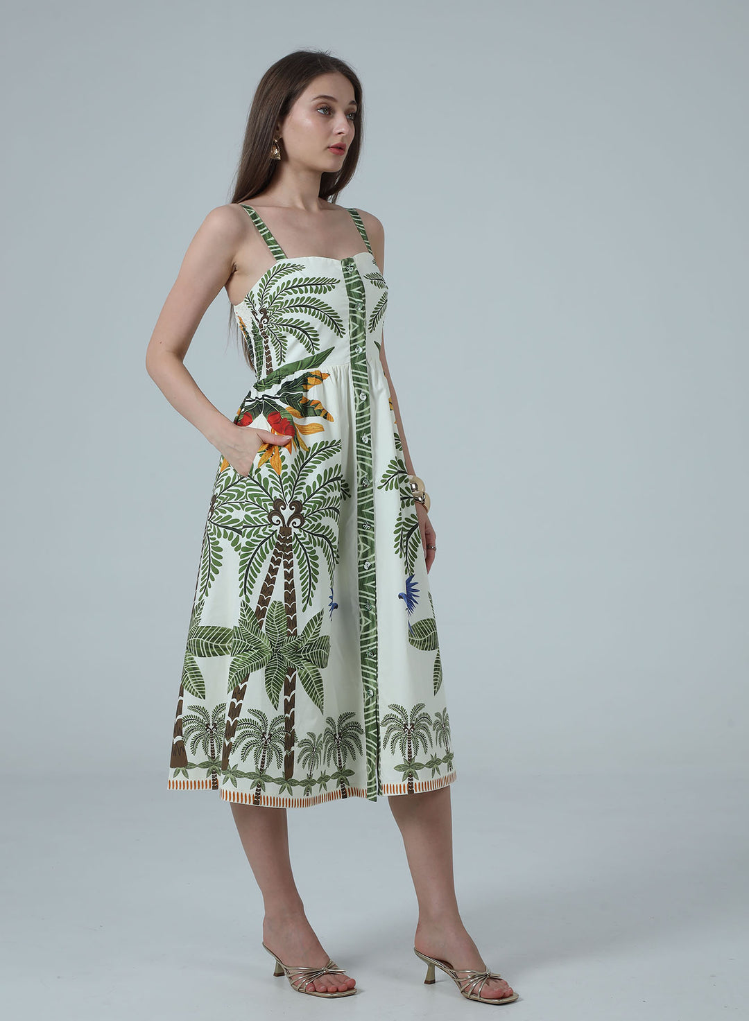 KENNEDY PRINTED BUTTON UP MIDI DRESS