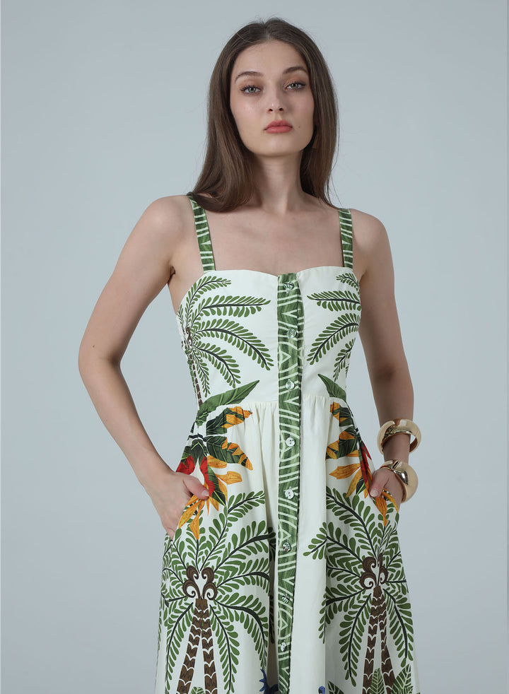 KENNEDY PRINTED BUTTON UP MIDI DRESS