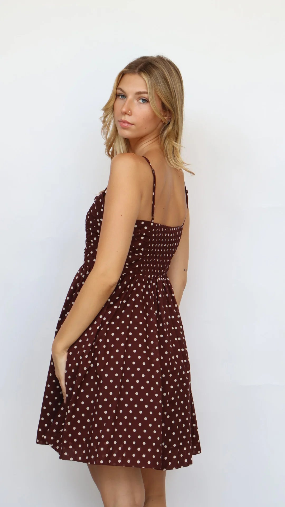 FIT AND FLARE POLKA DOT MINI DRESS