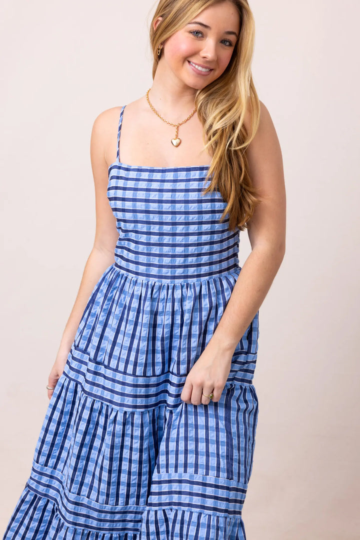 THIN STRAP STRIPED PATTERN TIERED DRESS