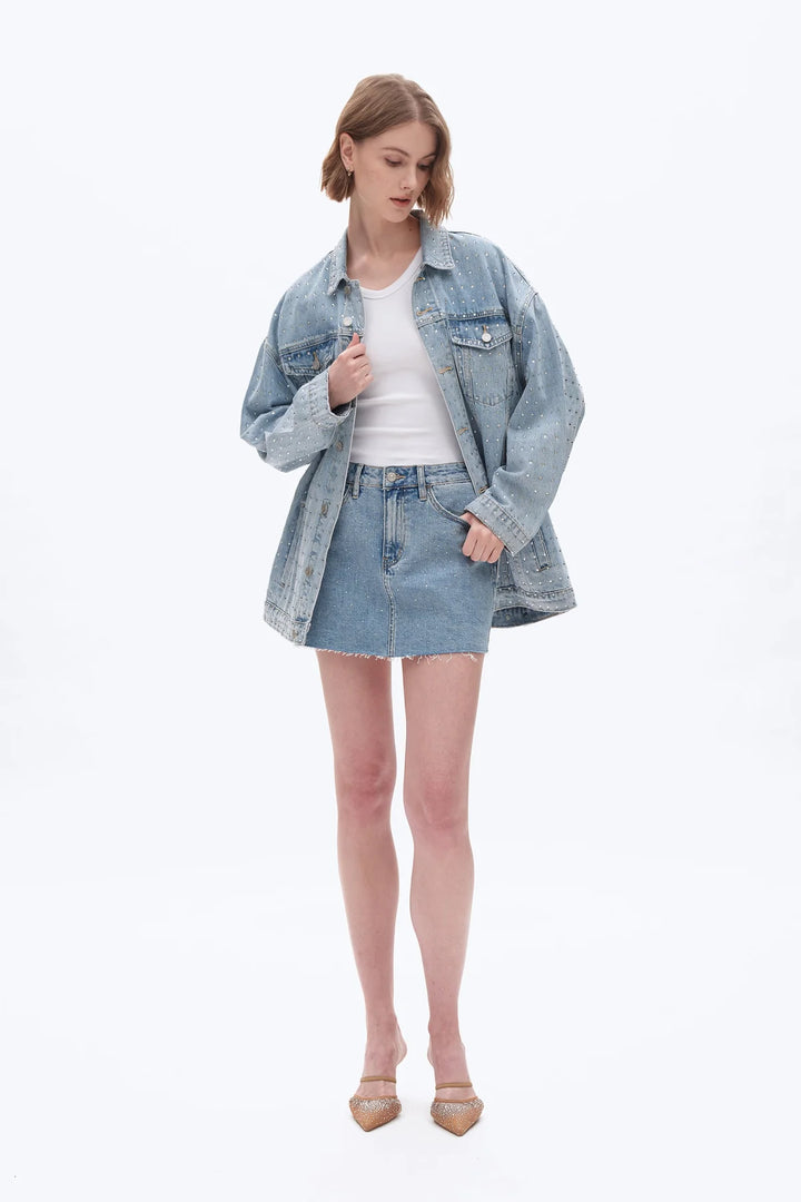 RHINESTONES DENIM SKIRT