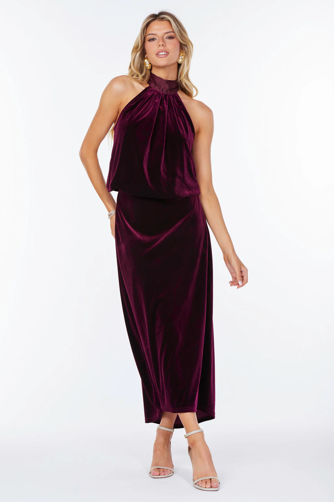 LUXE VELVET BUBBLE HEM HALTER TOP