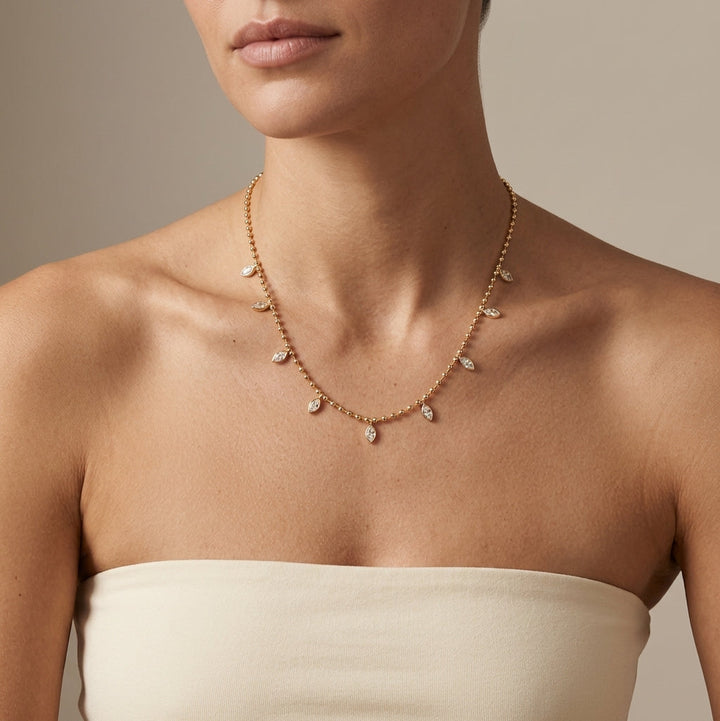 Beaded CZ Marquise Necklace