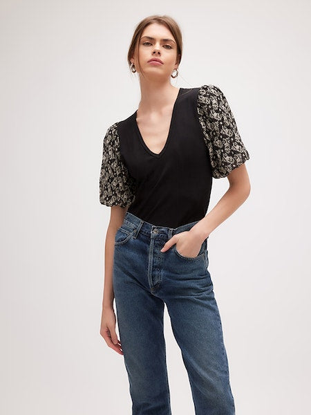 PUFF SLEEVE CONTRAST TOP