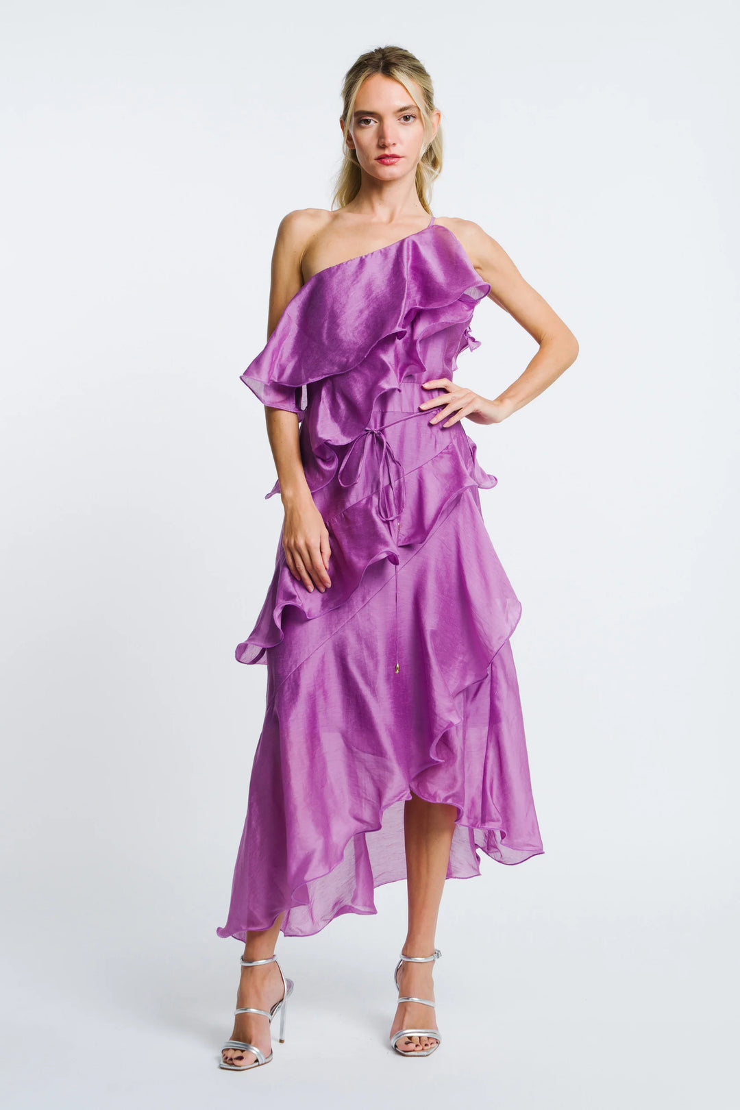 MATEA ONE-SHOULDER ASYMMETRIC HEM MAXI DRESS