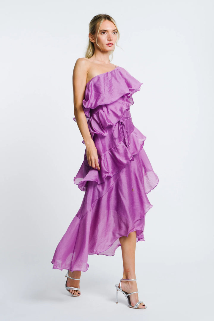 MATEA ONE-SHOULDER ASYMMETRIC HEM MAXI DRESS