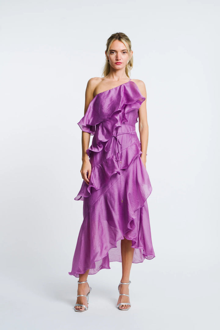 MATEA ONE-SHOULDER ASYMMETRIC HEM MAXI DRESS