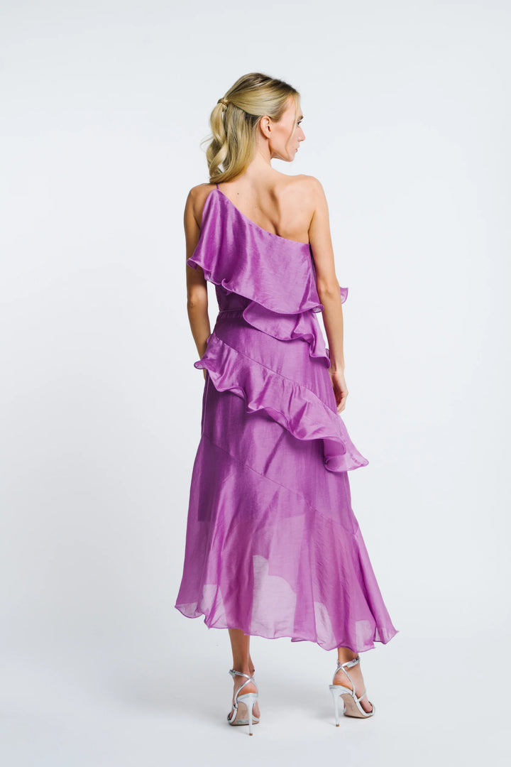 MATEA ONE-SHOULDER ASYMMETRIC HEM MAXI DRESS