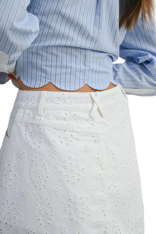 FLORAL EYELET LACE DENIM SKORT
